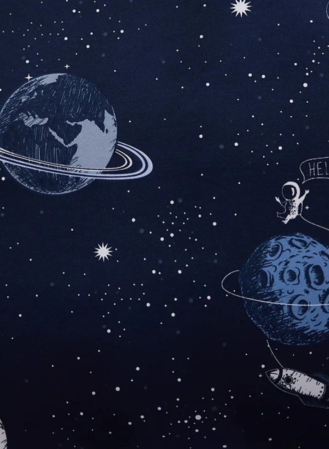 LUNA Home طقم مفرد من 4 قطع: (غطاء لحاف - 160*210 سم؛ 1 ملاءة مشدودة 100*200+30 سم؛ 2 غطاء وسادة - 50*75 سم.) طقم سرير للأطفال بحجم مفرد قابل للعكس باللون الأزرق الداكن مع تصميم مستوحى من الفضاء، مجرة. - Image 5